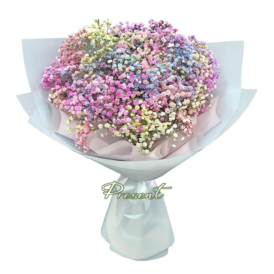 A bouquet of multicolored gypsophila