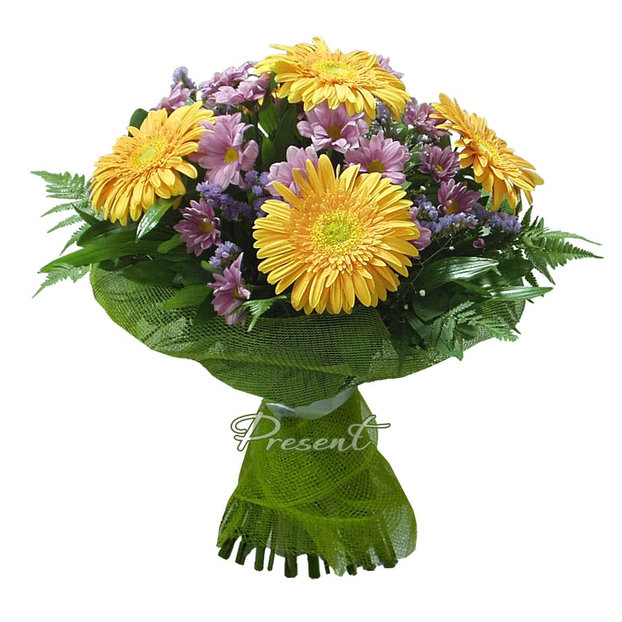 Букет з гербер і хризантем