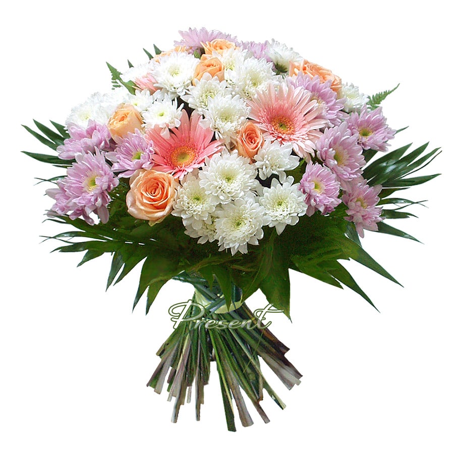 Blumenstrauß aus Rosen, Germinis, Chrysanthemen