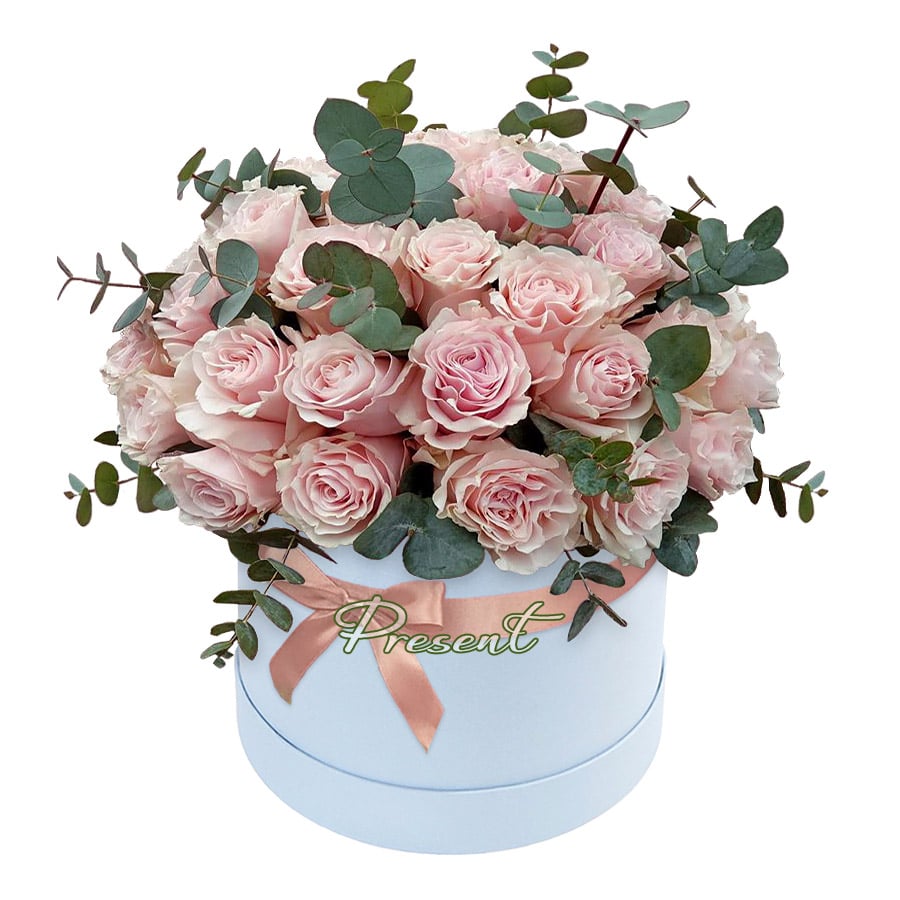 Pink roses in box