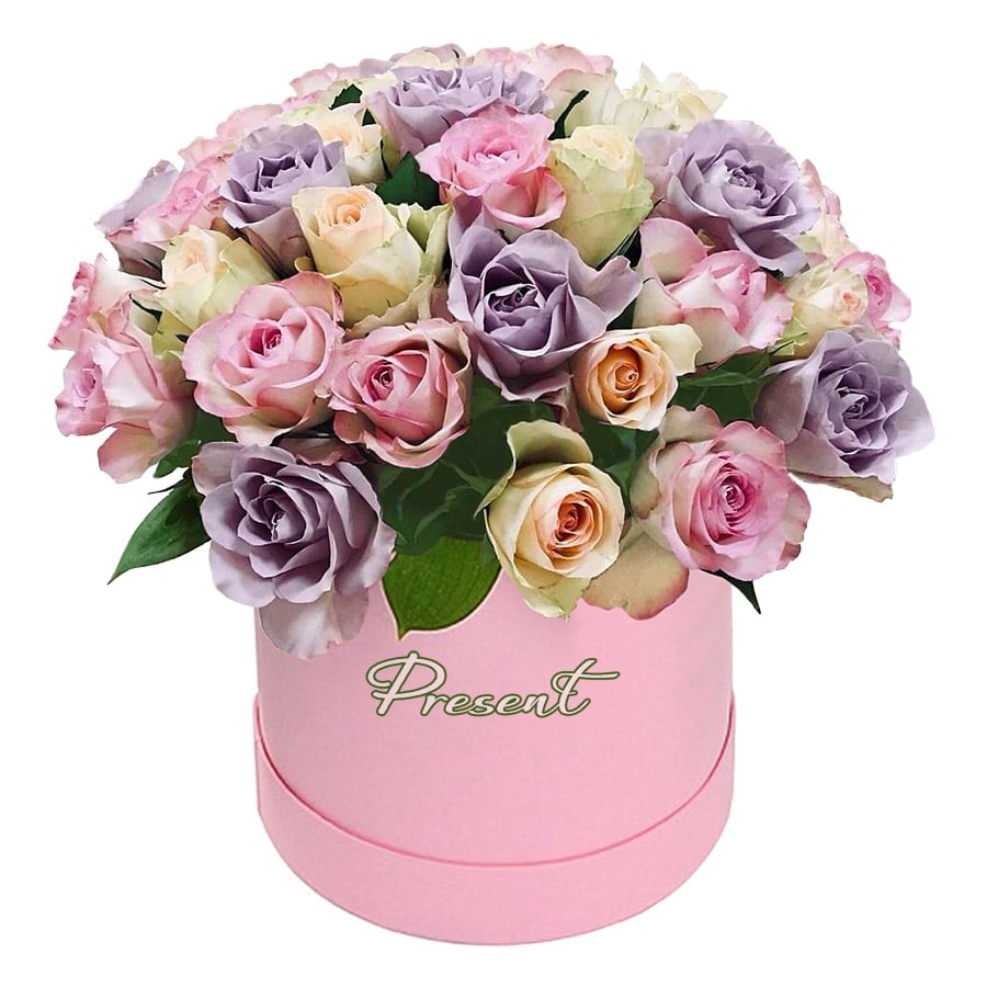 Different color roses in box